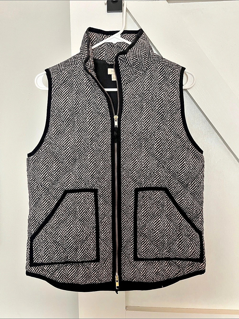 J.Crew Excursion Quilted Down Puffer Vest in Herringbone Black & White Small